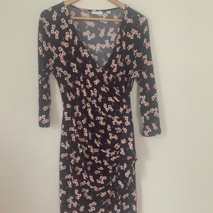 New York & Company wrap-style dress, navy blue, cherry blossom
